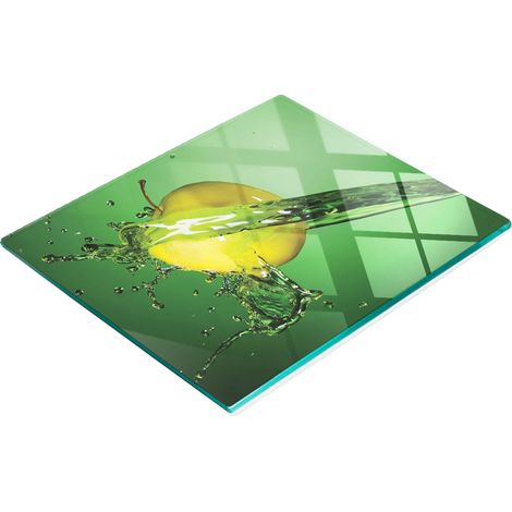 Tagliere da cucina in vetro con decorazione a tema mela e acqua, 60x52 cm (1/5)