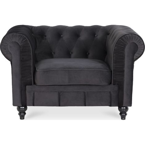 Fauteuil Chesterfield velours Altesse Noir