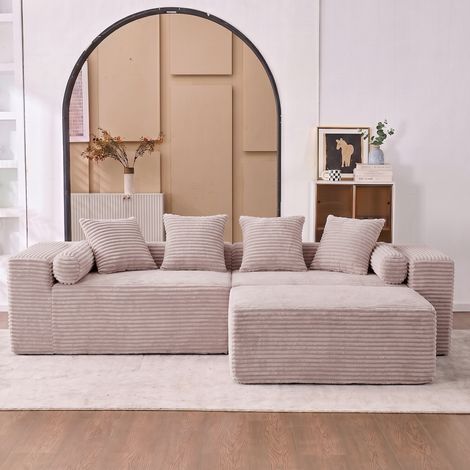 Sofá modular en L (266x110x60.01 cm), sin montaje, chaise oversize, espuma y muelles, beige (1/5)