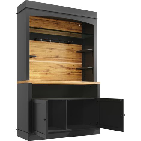 Juego de 2 armarios altos de cocina con LED 107x43x184 cm MDF y metal negro HOMVRA (1/5)