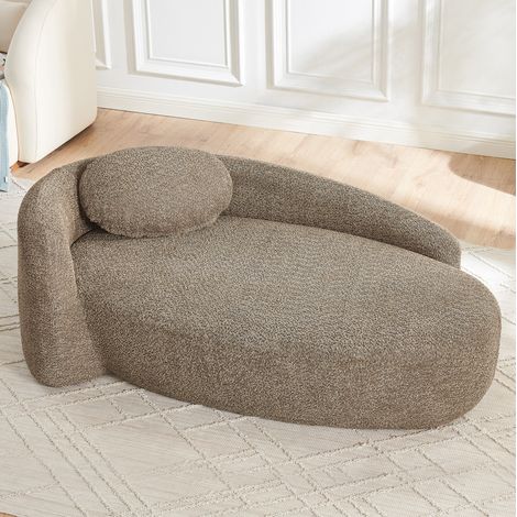 Canapé marron en tissu teddy avec design arrondi et coussin intégré (1/5)