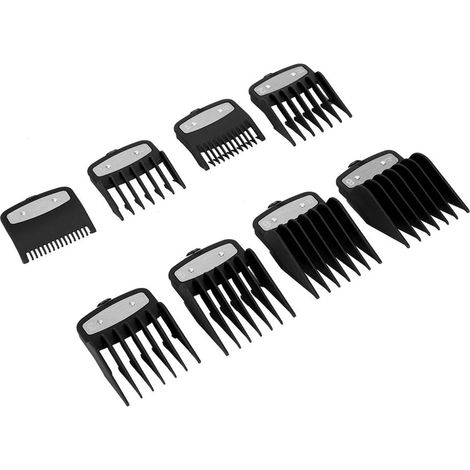 Ensemble peigne pour tondeuse électrique avec guide-coupe à gravure dégradée et peigne rond à coupe fine noir. (1/5)