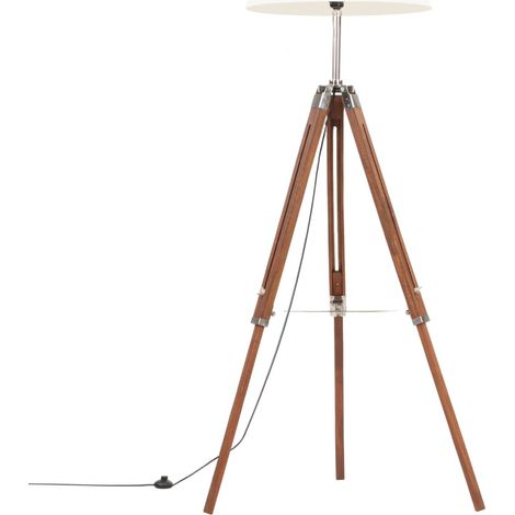Lampadaire,Lampe sur pied à trépied Marron miel et blanc Bois de teck 141 cm CFW380645 (1/5)