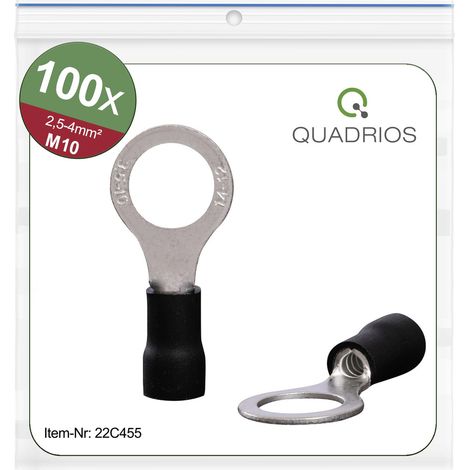 Quadrios 22C455 Ringkabelschuh Querschnitt (max.)=4.0 mm² Loch-Ø=10.5 mm Teilisoliert Schwarz 1 Set (1/4)