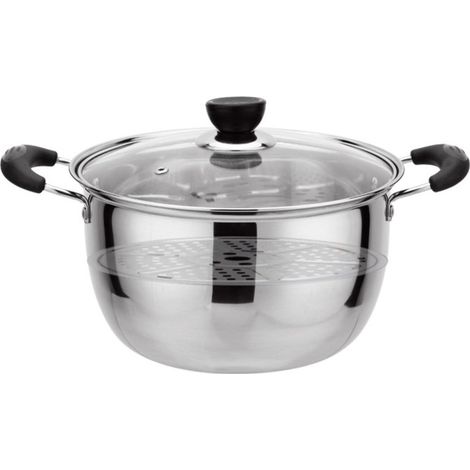 Marmite à soupe avec panier vapeur, mini-marmite vapeur multifonctionnelle en acier inoxydable, compatible avec les plaques à gaz et à induction. (1/5)