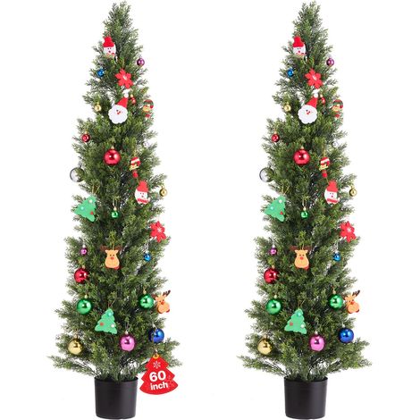 Arbre Topiaire Artificiel Cèdre Lot de 2 Faux Pin 1524 mm Plante Artificielle Aspect Réaliste pour Décoration d'Extérieur et d'Intérieur, Porche, Terrasse, Jardin, Balcon, Arrière-cour, Bureau (1/5)