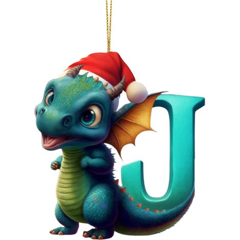 Pendentif Dinosaure - Décoration Arbre De Noël En Acrylique - 26 Lettres - Ornement Accroche Murale - Lot De 1 (1/2)