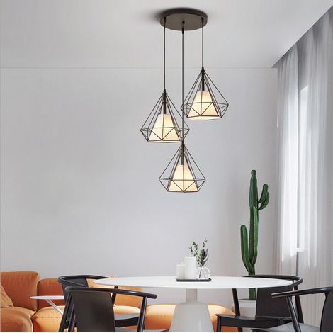 Lampara Techo Industrial Negro Jaula De Metal Lámpara Colgante Techo Diamante Araña Retro Para Dormitorio Guardarropa Sala De Estar E27 (Estilo 2)