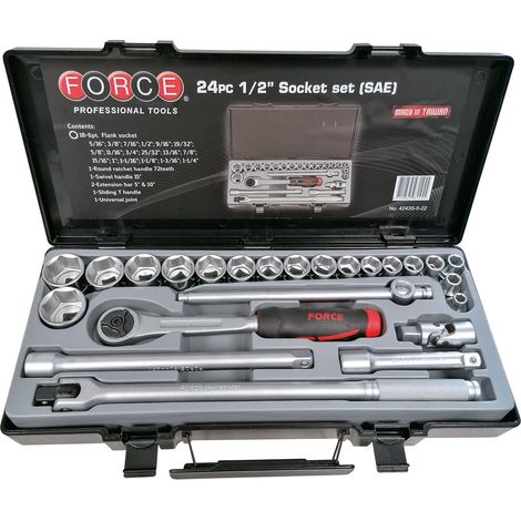 Coffret cliquet et douilles 1/2 pouces – 72 dents – Poignée coulissante et orientable – Rallonges courtes et longues – Force