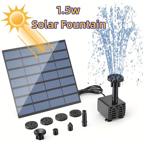 Pompe de fontaine solaire 1,5 W — Idéale pour les bains d'oiseaux, les mini-fontaines, les bassins, les jardins et les cours. (1/5)