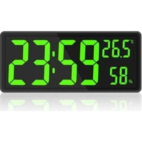 Horloge numérique grand écran - Grande horloge murale numérique avec température et humidité - Horloge murale numérique avec chiffres LED pour chambre - Bureau - Lecture claire pour le (1/4)