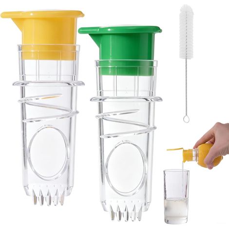 Lot de 2 Citron À Vis, Presse-Agrumes Manuelle Robuste Jaune Vert Plastique, avec Couvercle Brosse Nettoyage, pour Cuisine Pique-Niques PréParation Jus Agrumes Frais (1/5)