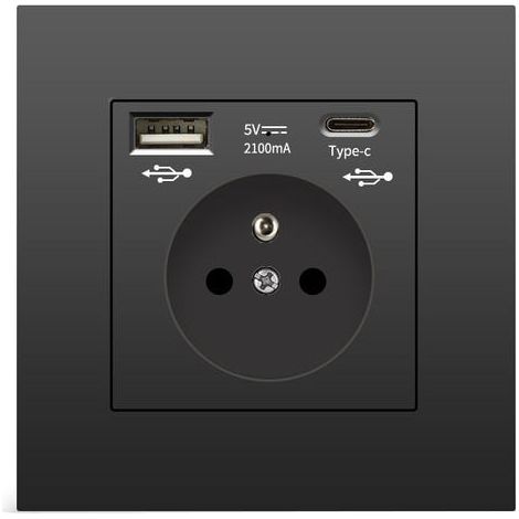 Prise murale avec USB et Type-C 5V 2100mA – Multiprise pour smartphone et tablette (1/5)