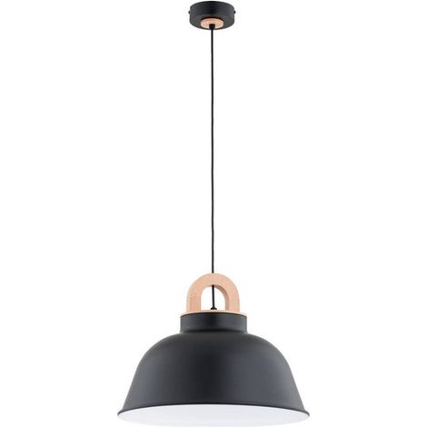 Alfa VAYPER Scandinavian Pendant Ceiling Lamp, Black Metal Shade with Light Wood Accent, 40cm, H90cm, 1xE27 Socket Max 15W, Dimmable with Compatible Bulb