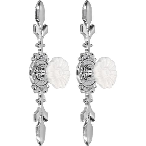 Lot de 2 poignées de tiroir blanc en alliage de zinc, motif floral moderne, pour armoire, commode, placard (grand modèle) (1/5)