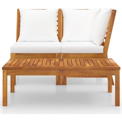 INLIFE Salon de jardin 3 pcs avec coussin crème Bois d'acacia solide (1/5)