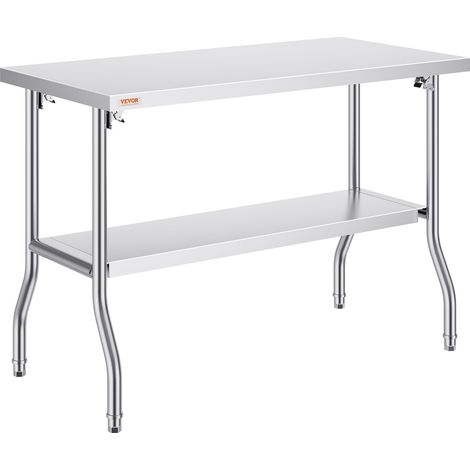 Table de Travail Cuisine Pliante en Acier Inoxydable 2 Étages Table de Préparation des Aliments Commerciale 122x61 cm Plan de Travail Pro avec Quatre Pieds Réglables pour Restaurant, Atelier (1/5)