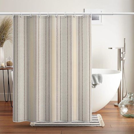 Rideau de douche imperméable 180x180cm, motif rayures verticales épaisses et fines (1/5)