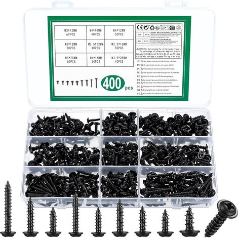 400 Pièces Vis Autotaraudeuse, M3 M3.5 M4 M5, Vis à Tête Cylindrique Cruciforme, Visser à Tole à Tête Plate a Bois Autoforeuses Autoperceuses pour Métal Plastique (1/5)