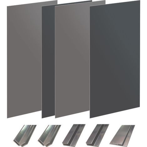 ONDEE ZEN - Pack montage 4 Panneaux muraux en niche - Gris & Anthracite 200 cm - profilés chromés (1/4)