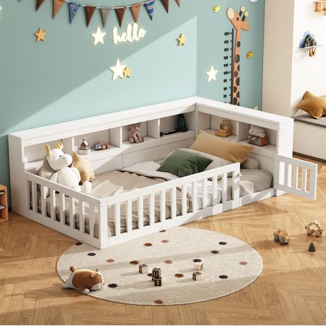 Cama 90x200 con almacenaje, USB y somier blanca OKMYHOME (1/5)