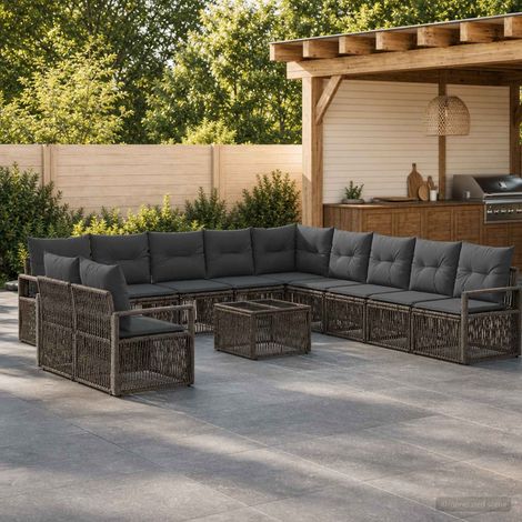 Salon de jardin modulable 12 pièces en polyrotin gris, 11 places, 96.95kg - PANGIVO (1/5)