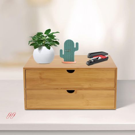 Schubladenbox Bambus mit 2 Schubladen - Mini Bamboo Desk Drawer Tabletop Storage Organization Box für Büro Haus Toilettenartikel liefert, Keine Montage erforderlich (1/5)