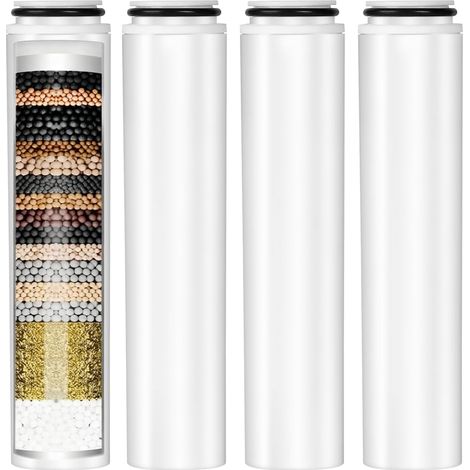 Lot de 4 cartouches filtrantes de rechange pour pommeau de douche, 20 étapes, cartouche filtrante pour eau dure pour pommeau de douche, élimine le chlore et les substances nocives (1/5)
