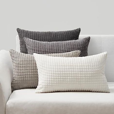 Taie Oreiller Enfant 30x50 cm Housse de Coussin Blanc Motifs à Grains de Maïs Coussin Gris en Velours Côtelé Coussin Lombaire Voiture Canapé Chaise Lit
