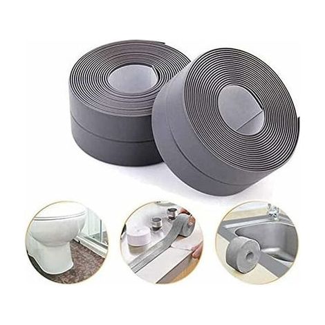 Ruban d'étanchéité silicone gris, joint de baignoire adhésif pour salle de bains et cuisine, bande de calfeutrage auto-collante PE, 38mm x 3.2m, lot de 2 (1/4)