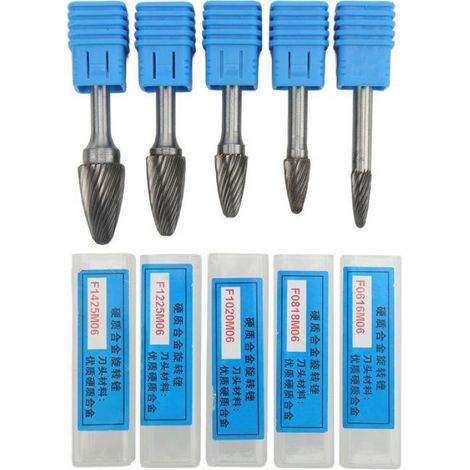 Jeu de 5 fraises rotatives en carbure, queue de 6 mm (0,24 po), pour gravure, polissage et perçage (1/4)