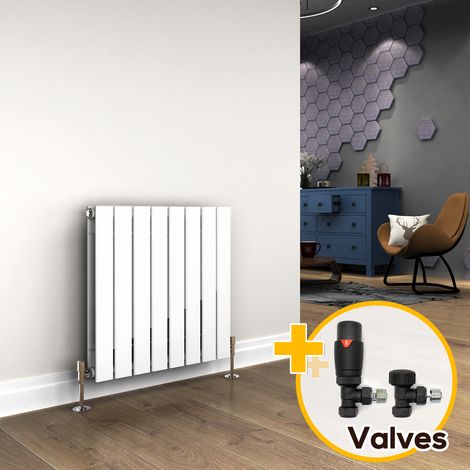 ELEGANT Designer Radiator 600 x 600 mm Horizontal Radiator White Double Flat Panel Bathroom Heater + Anthracite Thermostatic Radiator Valves (1/5)