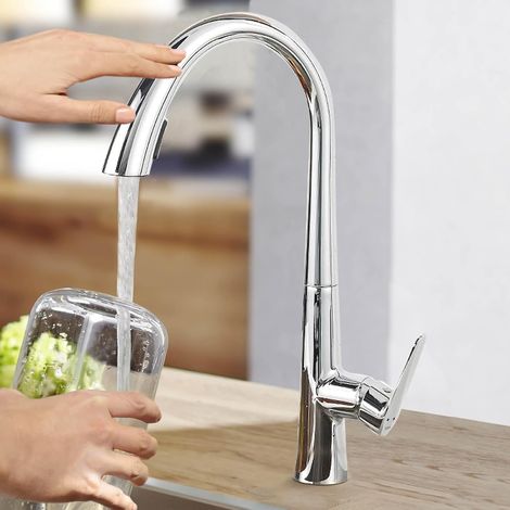 Rubinetto Lavello Cucina con Doccetta Estraibile, Monocomando Rubinetti per Lavelli da Cucina Orientabile a 360°, G3/8 con 2 Tipi di Spruzzo - Cromato