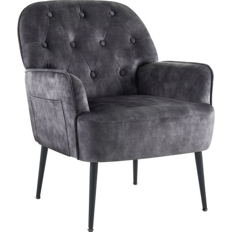 IWMH Single Armchair, Reading Armchair with Armrests, Retro Lounge Cocktail Chair, Armchair with Metal Legs - Velvet - Gray (1/5)