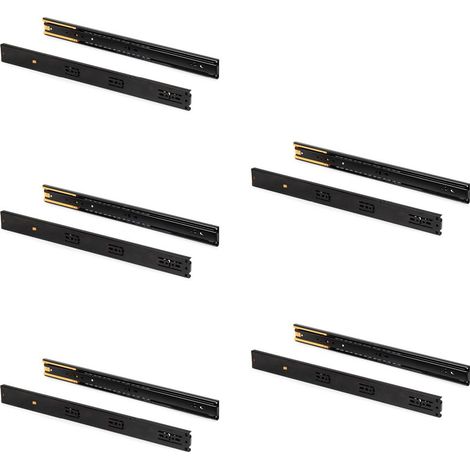 Emuca Set mit 5 Sätzen Schubladenführungen, Kugellager, Höhe 45 mm, Tiefe 350 mm, Vollauszug, sanftes Schließen, Schwarz