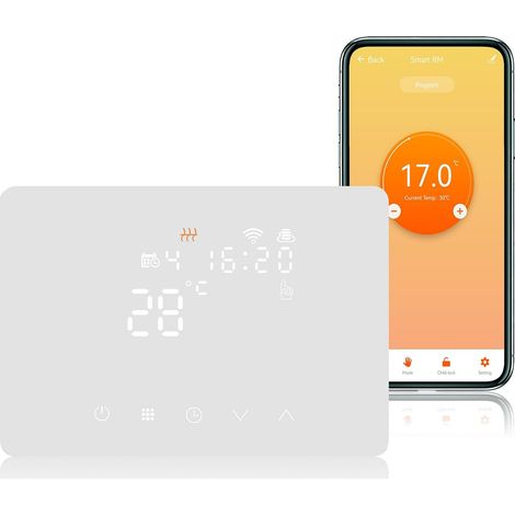 Thermostat Connecté Chaudiere 5A 220V Alexa Compatible, Chronothermostat Thermostat Mural Chaudiere WiFi Programmable Contact Sec, Contrôle de Tuya/Smart Life App