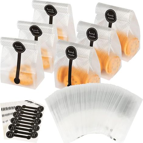 CCYKXA 100 Pcs Translucent Plastic Cookie Bags with Stickers, Packaging for Cellophane Desserts, Sweets, Bakery and Pastry (1/4)