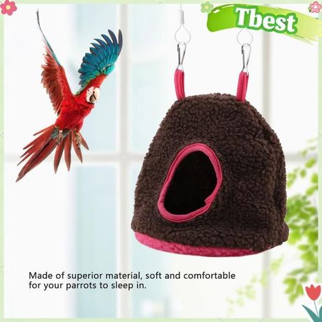 Tbest nid de perroquet chaud Nid de perroquet polaire berbère hamac en peluche chaud suspendu animalerie voliere foncé (1/5)