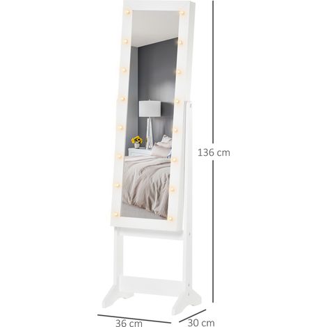 Armoire à bijoux avec miroir réglable et éclairage LED blanc chaud, 36 x 30 x 136 cm (1/5)