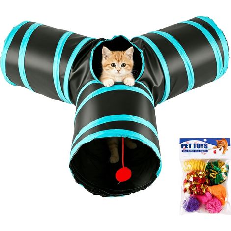 Ensemble Jouets pour Chat, Tunnel à 3 Voies + 8 Jouets Interactifs, Tunnel Pliable pour Chat Lapin Furet, Jouets à - MMCD-ZGL-04894 (1/5)
