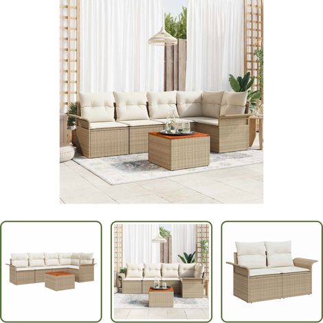 Gartentisch - Gartensofa-set mit Kissen 6 pcs Beige Poly-Rattan (1/5)