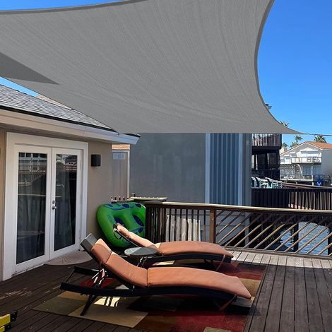 Voile d'ombrage Triangle 5x5x7m Respirant HDPE Toile Ombrage UV Protection pour Patio Balcon Jardin Terrasse Extérieur-Crème (1/5)