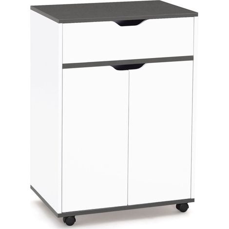 Credenza COSY con cassetto in legno bianco e ripiani grigi L.60 CM (1/5)