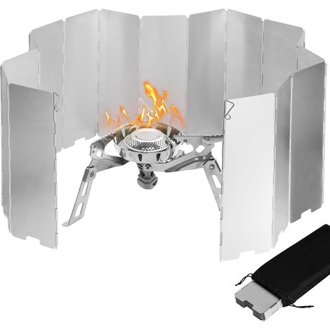 16 Plaques Pare-Vent Pliable Rechaud Aluminium, avec Sac de Rangement, Portable Stove Pare-Brise pour Camping Réchaud Extérieur (1/5)