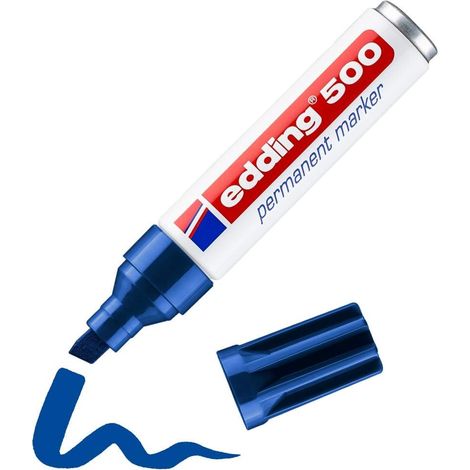 Marqueur permanent - bleu - 1 stylo - pointe biseautée 2-7 mm - sèche vite, résiste à l'eau et aux frottements - pour carton, plastique, bois, métal, verre (1/5)