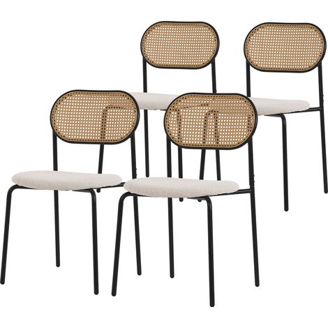 ML-Design Set di 4 Sedie per Sala da Pranzo Telaio in Acciaio con Schienale in Rattan PE Seduta Confortevole Imbottita Beige Sedia Ergonomica per Cucina Gambe con Protezione per Pavimento