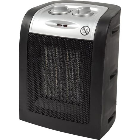 Termoventilatore ceramico portatile mis. 12x17x24 cm con 2 livelli di potenza (750W-1500W) e funzione caldo e freddo - Nero (1/5)