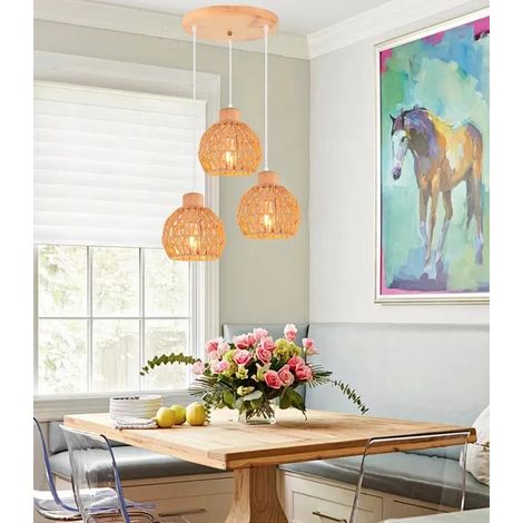 3lampes Lustres Suspensions Vintage en Cage Lampe de Plafond Abat-jour en Rotin E27 Luminaire Industriel pour Salon Chambre (1/5)