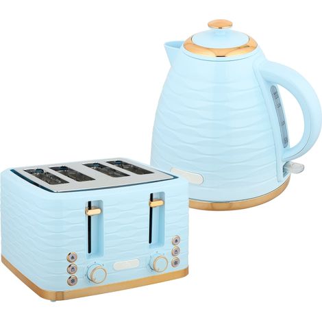 3000W 1.7L Kettle & 4 Slice Toaster, Kettle and Toaster Set with 7 Browning Controls and Crumb Tray, Light Blue