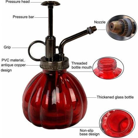 Brumisateur vintage en verre et laiton pour bonsaï – pompe intégrée, design rétro 8 × 9 × 16 cm, rouge – lot de 1 (1/3)